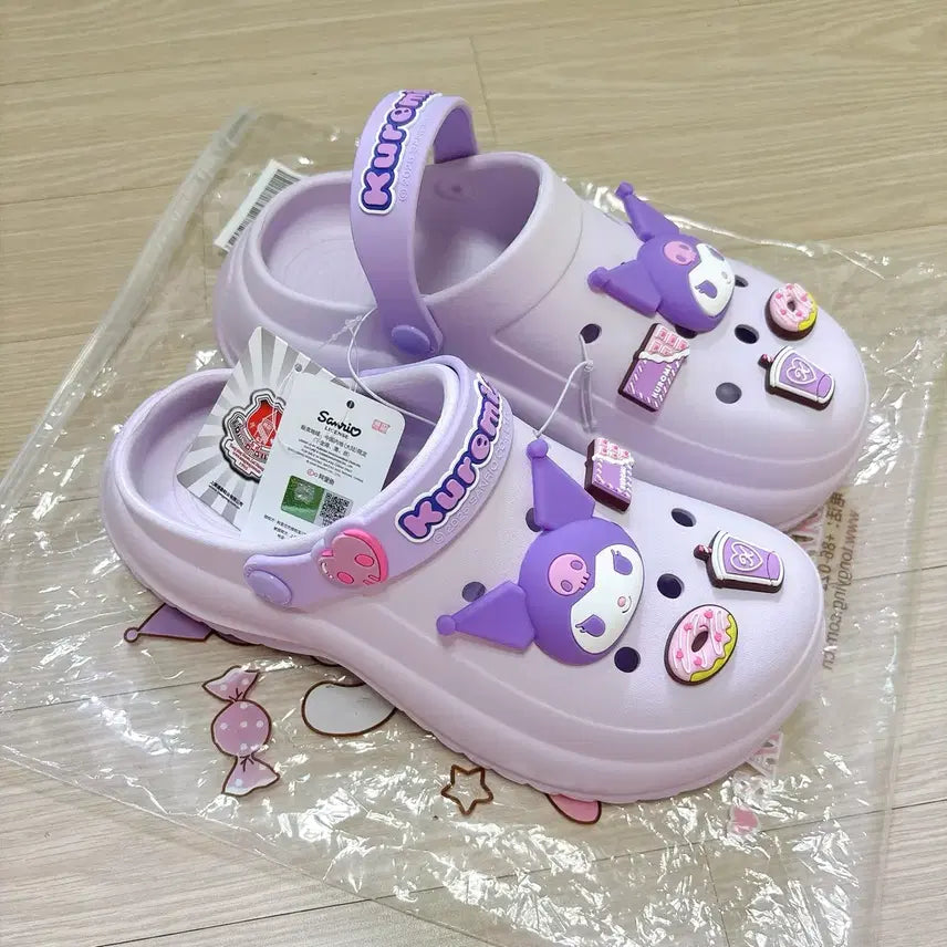 [BUNJANG] Sanrio Kuromi Crocs Style Slippers Sandals Mules / 키티 쿠로미 크록스 슬리퍼 샌들 뮬 장마 물놀이 휴가