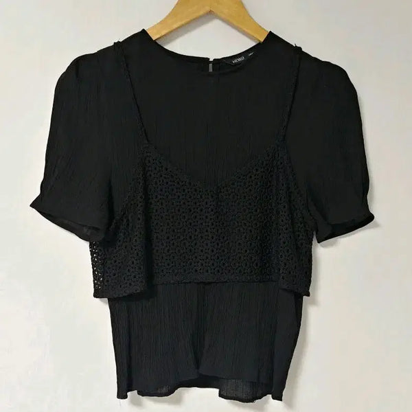 [BUNJANG] MIXXO Lace Bustier Layered Short Sleeve Blouse (S) / 미쏘 레이스 뷔스티에 레이어드 반팔 블라우스 (S)