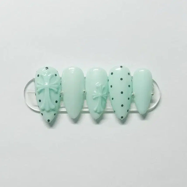 [BUNJANG] Mint Chrome Hearts Nail Tips / 민트 크롬하츠 네일