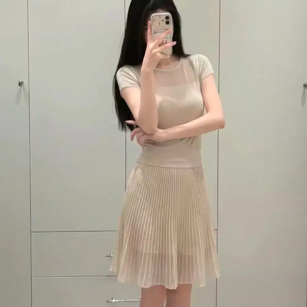 [BUNJANG] Pleated Knit Skirt Set / (여행때메 8/2까지 판매) 새상품 플리츠 니트 스커트 세트
