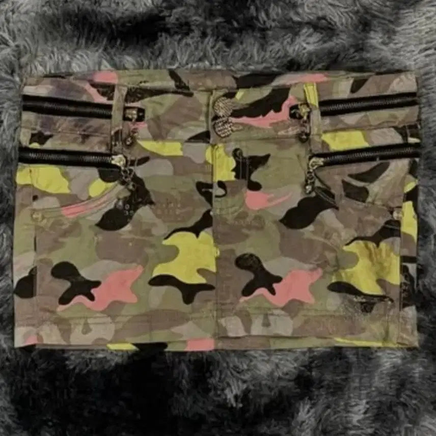 [BUNJANG] Camouflage Pattern Pink & Yellow Mini Skirt / 카모플라쥬 패턴 핑크 옐로우스커트