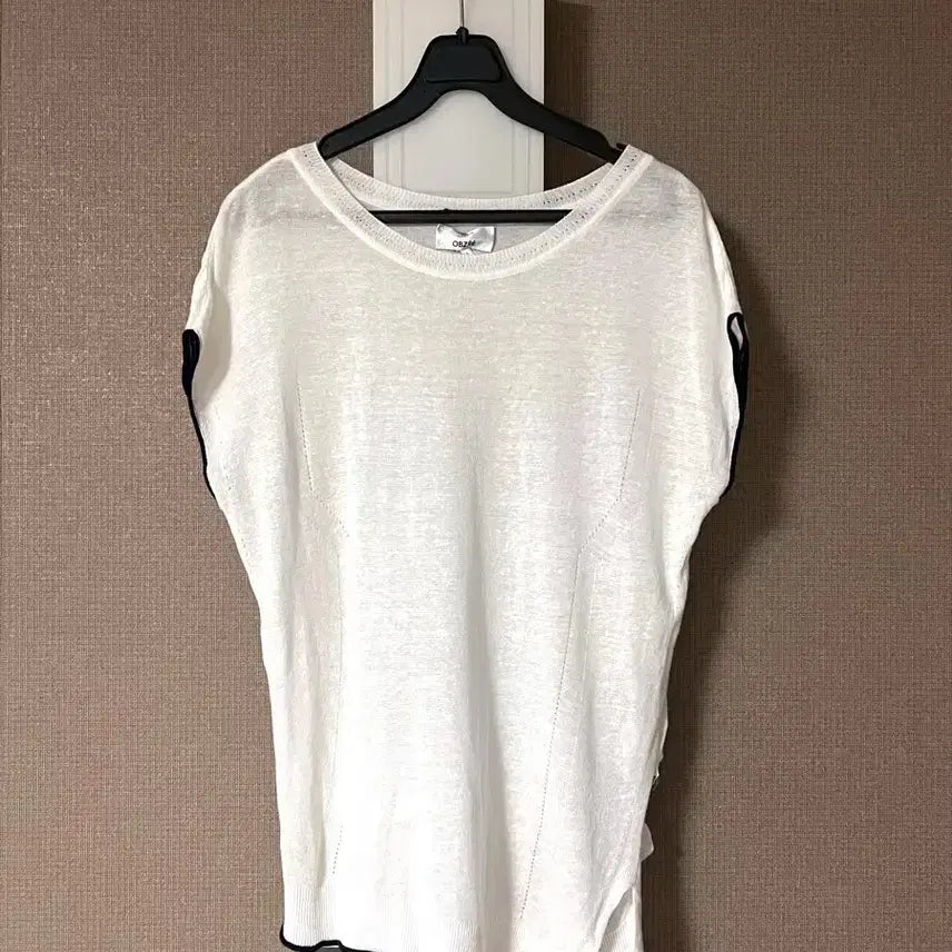 [BUNJANG] OBZEE Linen Cotton Asymmetrical Knit Top Cap Sleeve / 한섬 오브제 OBZEE 린넨 코튼 언발 니트 탑 슬릿 캡소매 여름