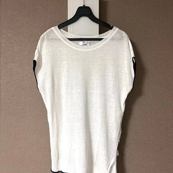 [BUNJANG] OBZEE Linen Cotton Asymmetrical Knit Top Cap Sleeve / 한섬 오브제 OBZEE 린넨 코튼 언발 니트 탑 슬릿 캡소매 여름