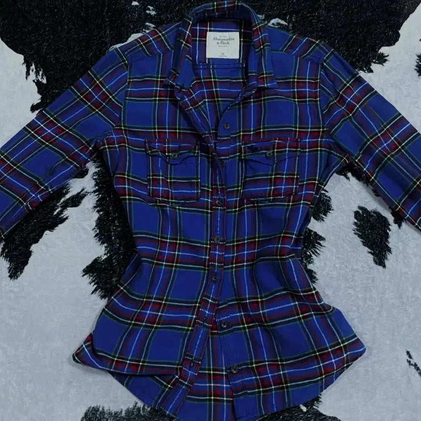 [BUNJANG] Abercrombie Y2K Vintage Blue Plaid Slim Fit Shirt / 아베크롬비 Y2K 빈티지 블루 체크 슬림핏 셔츠