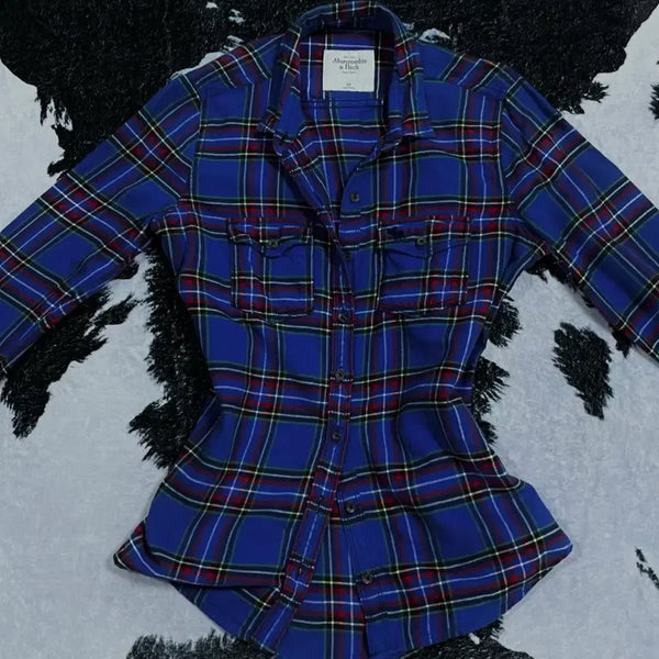 [BUNJANG] Abercrombie Y2K Vintage Blue Plaid Slim Fit Shirt / 아베크롬비 Y2K 빈티지 블루 체크 슬림핏 셔츠