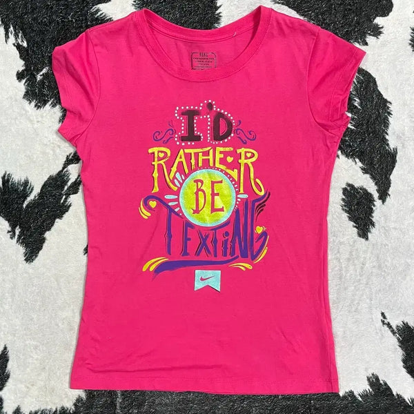 [BUNJANG] Nike Y2K Hot Pink Glitter Graphic T-Shirt - Girls Fit / 올드 나이키 걸스핏 Y2K 핫핑크 글리터 그래픽 티셔츠