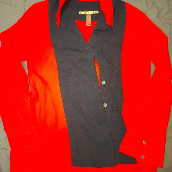 [BUNJANG] Costume National Color Block Blouse Red Charcoal Size 55 / [CoSTUME NATIONAL/55] 코스튬내셔널 레드 배색 셔츠 블라우스