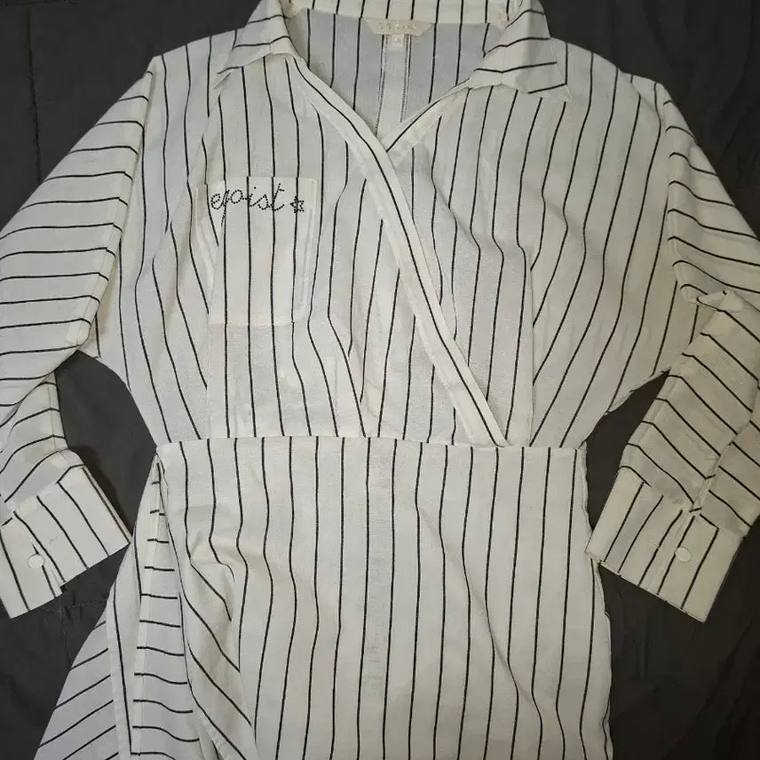 [BUNJANG] EGOIST Striped Wrap Shirt Dress / [EGOIST/55] 에고이스트 스트라이프 랩 셔츠 원피스 (S)