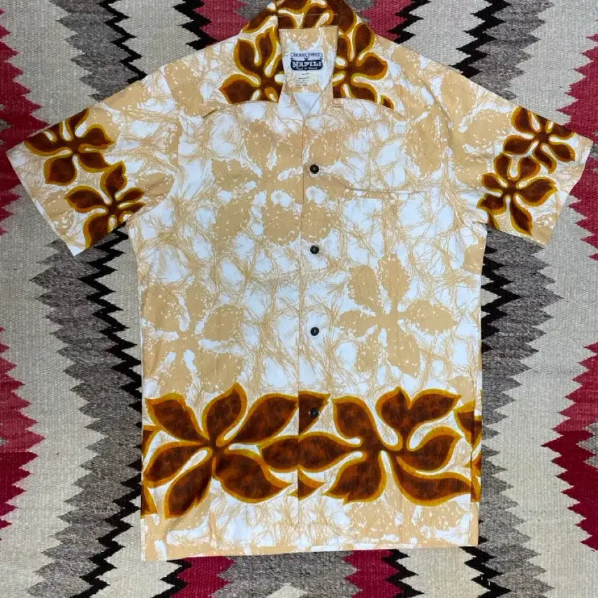 [BUNJANG] 1960s Napili Engraved Metal Button Hawaiian Shirt / 60s 나필리 논 아이론 각인 메탈 4버튼 하와이안셔츠 S