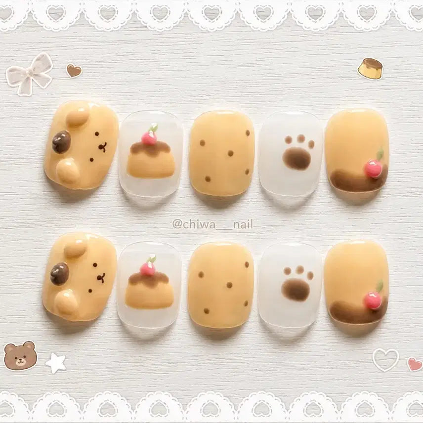 [BUNJANG] Handmade Pompompurin Pudding Dot Nail Tips / 여름세일!!) 주문제작 폼폼푸린 푸딩 도트 수제 네일팁