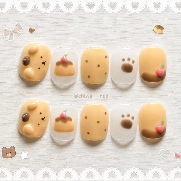 [BUNJANG] Handmade Pompompurin Pudding Dot Nail Tips / 여름세일!!) 주문제작 폼폼푸린 푸딩 도트 수제 네일팁