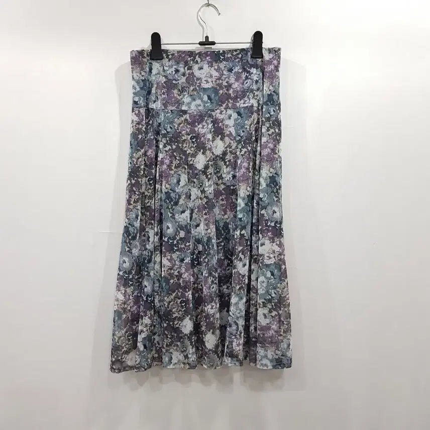 [BUNJANG] Vintage Flower Pattern Mesh Flare Long Skirt / R811 빈티지 밴딩 꽃 패턴 망사 플레어 롱 스커트 여L-XL