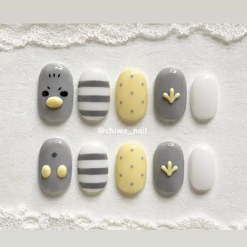 [BUNJANG] Custom Hello Jadoo Kkko Dot Handmade Nail Tips / 주문제작 안녕자두야 꼬꼬 도트 수제네일팁