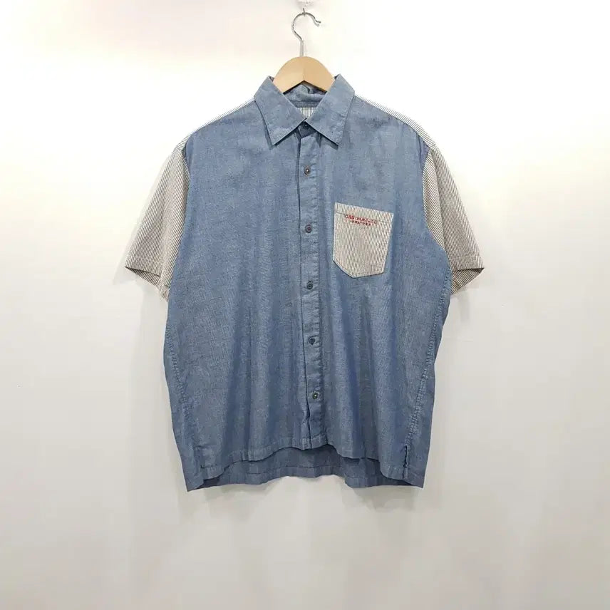 [BUNJANG] Castelbajac Embroidered Logo Mid-Blue Striped Short-Sleeve Shirt Men's XL / R261 까스텔바작 자수로고 중청 스트라이프 반팔 셔츠 남XL