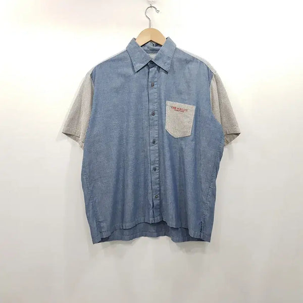 [BUNJANG] Castelbajac Embroidered Logo Mid-Blue Striped Short-Sleeve Shirt Men's XL / R261 까스텔바작 자수로고 중청 스트라이프 반팔 셔츠 남XL