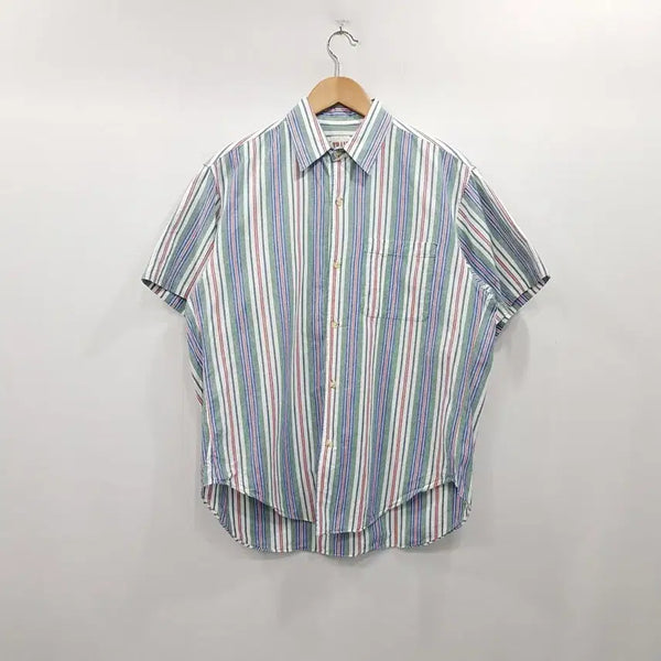 [BUNJANG] Vintage Stripe Pattern Cotton Short Sleeve Shirt Men's L / R262 JPN 빈티지 스트라이프 패턴 코튼 면 반팔 셔츠 남L