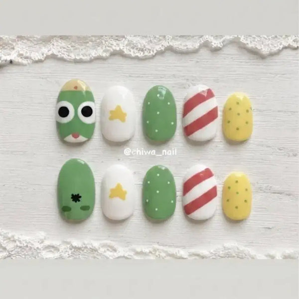 [BUNJANG] Custom Keroro Dot Handmade Nail Tips / 주문제작 케로로 도트 수제 네일팁