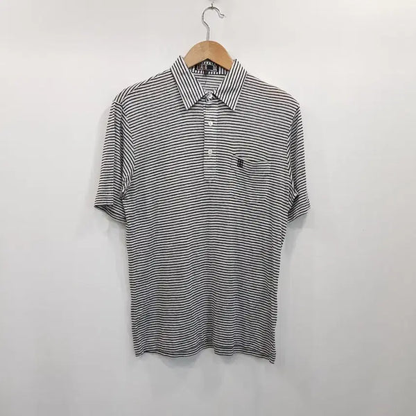 [BUNJANG] Daks Embroidered Logo Linen Blend Short Sleeve Polo Shirt Men's M / R278 닥스 자수로고 스트라이프 린넨 마 반팔 카라 티셔츠 남M