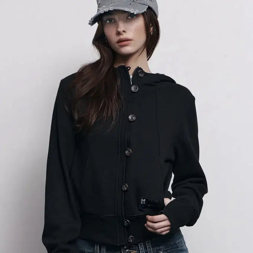 [BUNJANG] Please Follow Basic Button Hoodie Zip-Up / 플리즈노팔로우 bene basic button hoodie 후드집업