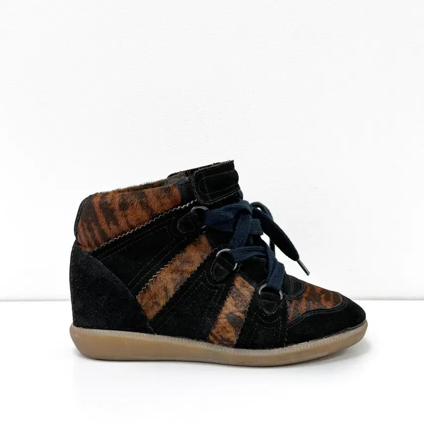 [BUNJANG] Isabel Marant Bobby High Top Wedge Sneakers Black Suede Calf Hair Women's 36 / 이자벨마랑 카프헤어 바비 하이탑 웨지 스니커즈 36
