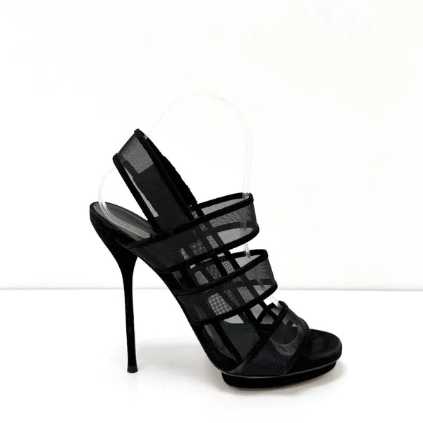 [BUNJANG] Gucci Black Suede Mesh Bette High Heel Sandals 36.5 / 구찌 블랙 스웨이드 메쉬 베트 하이힐 샌들 36.5