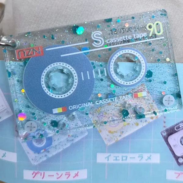 [BUNJANG] Transparent Glitter Cassette Tape Keychain / 카세트 테이프 키링 가챠 투명 글리터 블루