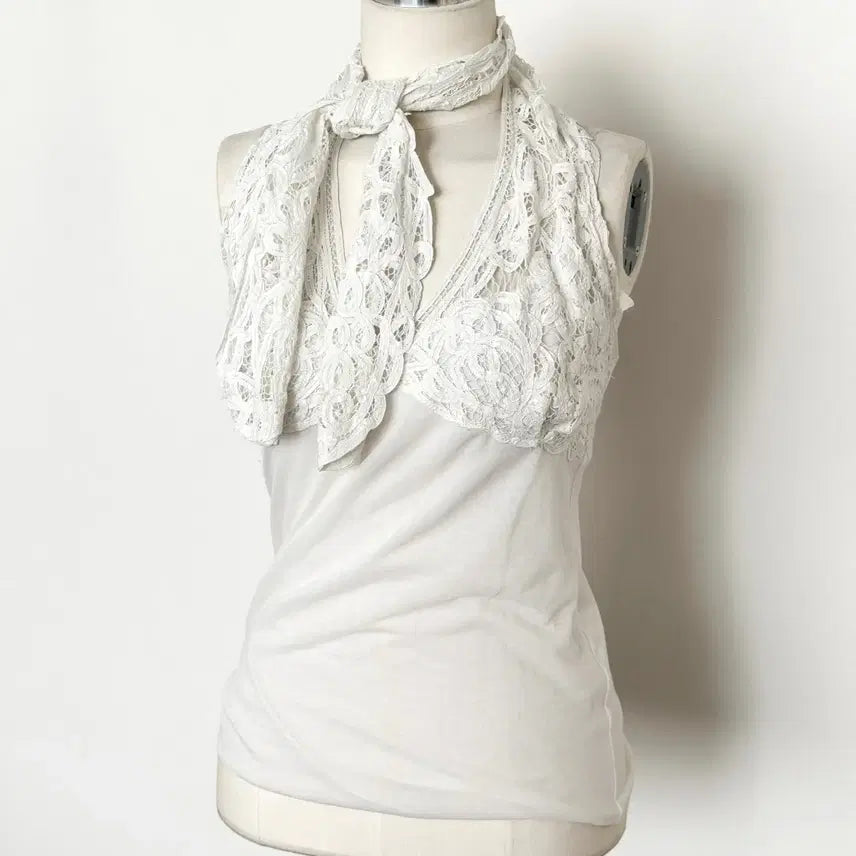[BUNJANG] Ralph Lauren White Lace Halterneck Top Women's S / 랄프로렌 화이트 레이스 홀터넥 탑
