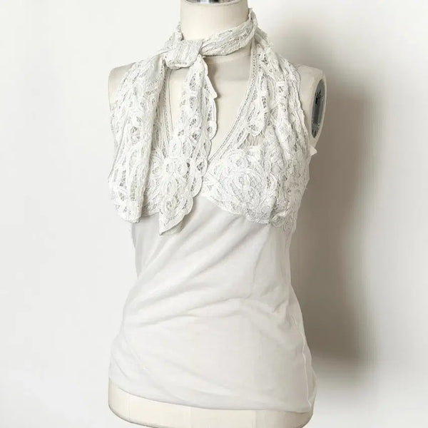 [BUNJANG] Ralph Lauren White Lace Halterneck Top Women's S / 랄프로렌 화이트 레이스 홀터넥 탑