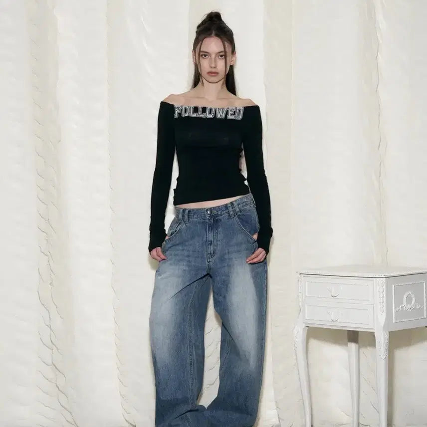 [BUNJANG] Please No Follow 25Damaged Washing Wide Denim / 플리즈노팔로우 25Damaged Washing Wide Denim