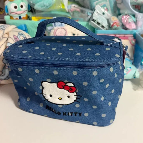 [BUNJANG] Kitty Pouch Denim Dot Pattern Cosmetic Bag / 키티파우치