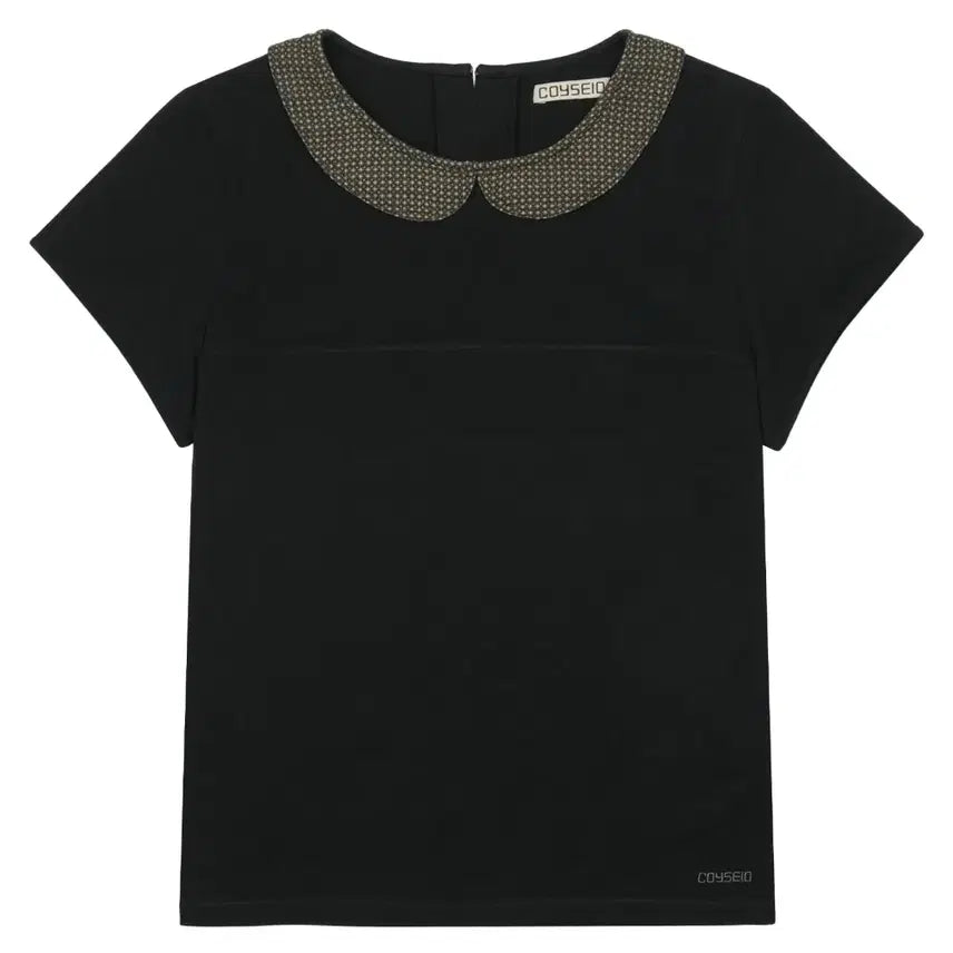 [BUNJANG] KOSEIO Round Collar Half Blouse Black / 코이세이오 라운드 카라 하프 블라우스 블랙