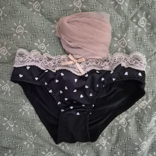 [BUNJANG] Used Coffee Color Pantyhose with Heart Pattern Lace / 중고 여성여자팬티 커피색 스타킹
