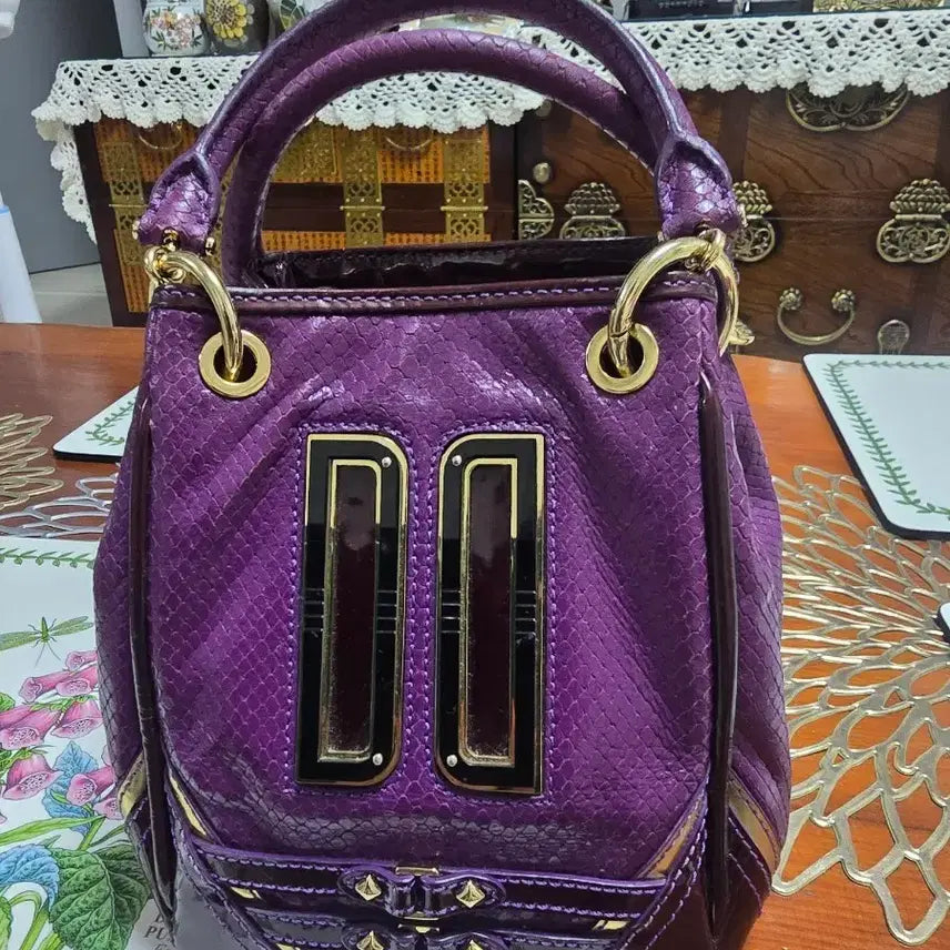 [BUNJANG] Daks Purple Snakeskin Leather Tote Bag / 닥스 보라색 뱀피 여성 토트백