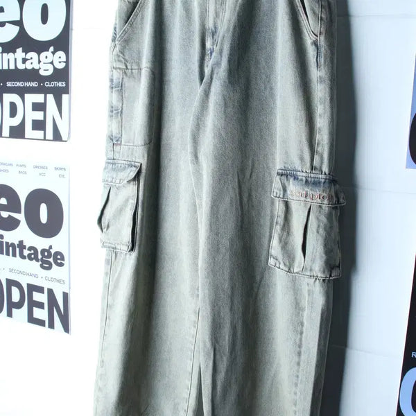 [BUNJANG] Sculptor Washed Light Blue Denim Cargo Jeans / (L-XL) 스컬프터 청바지 데님 카고 워싱 연청 스트릿-P10633