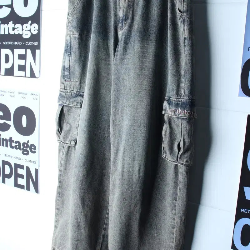[BUNJANG] Sculptor Denim Cargo Pants Light Wash String (L-XL) / (L-XL) 스컬프터 청바지 데님 카고 워싱 연청 스트링-P10636