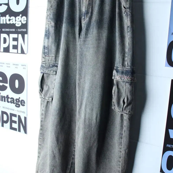 [BUNJANG] Sculptor Denim Cargo Pants Light Wash String (L-XL) / (L-XL) 스컬프터 청바지 데님 카고 워싱 연청 스트링-P10636