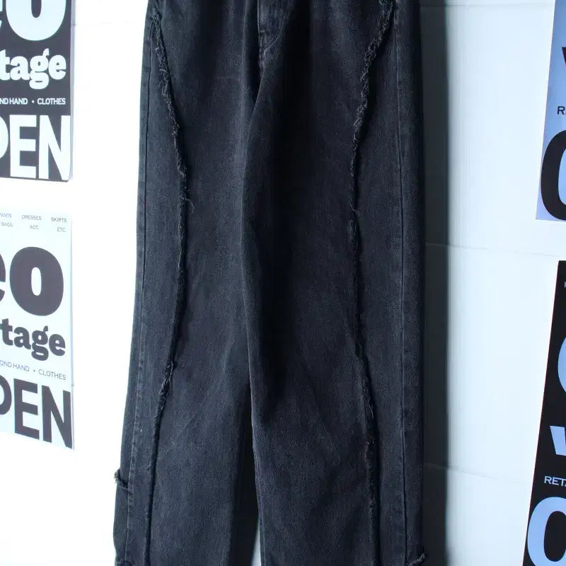 [BUNJANG] W(M-L) Brand Vintage Denim Jeans Wide Fit Cut-off Black Denim / W(M-L) 브랜드빈티지 청바지 데님 와이드핏 컷오프 흑청-P10637