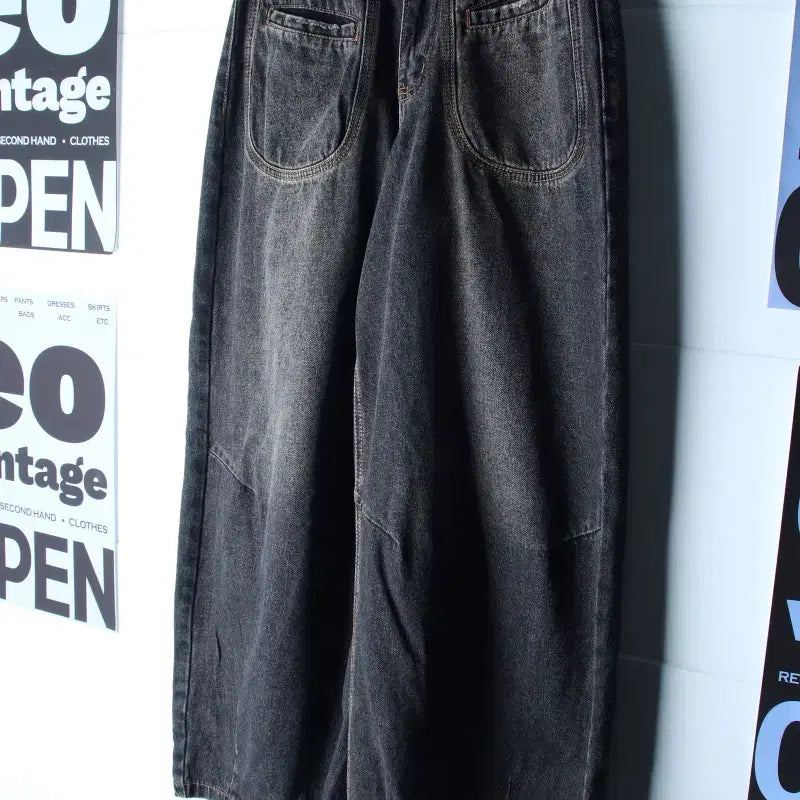[BUNJANG] Trillion Denim Wide Fit Black Washed Street Jeans / (M) 트릴리온 청바지 데님 와이드핏 흑청 워싱 스트릿-P10638