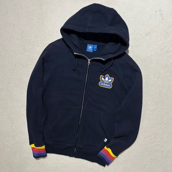 [BUNJANG] Adidas Originals Rainbow Navy Hooded Zip-Up / 아디다스 FZ 오리지널 레인보우 네이비 후드집업