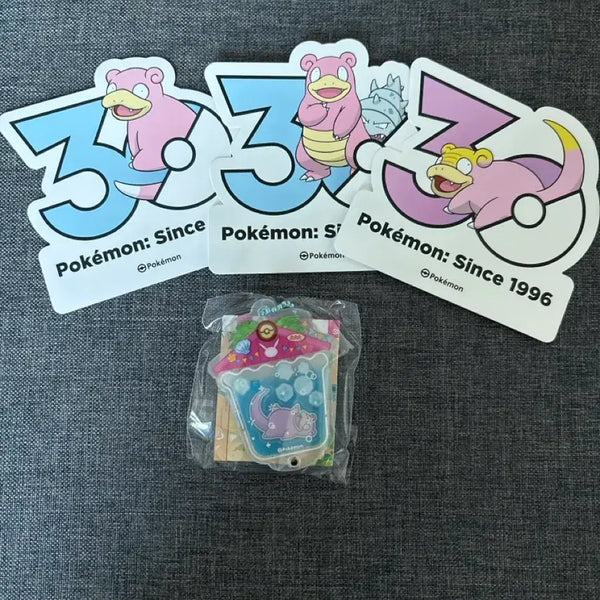 [BUNJANG] Pokemon 30th Anniversary Bundle Logo Stickers (Slowpoke, Slowbro) & Acrylic Shaker Keychain / (일괄) 포켓몬 30주년 로고 스티커 야돈 야도란 + 아크릴 쉐이커 키링