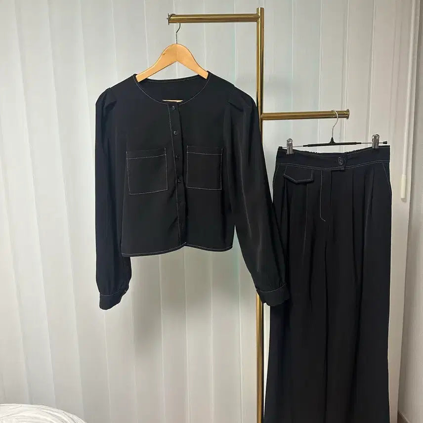 [BUNJANG] White Stitch Black Setup Suit / 화이트 스티치 블랙 셋업