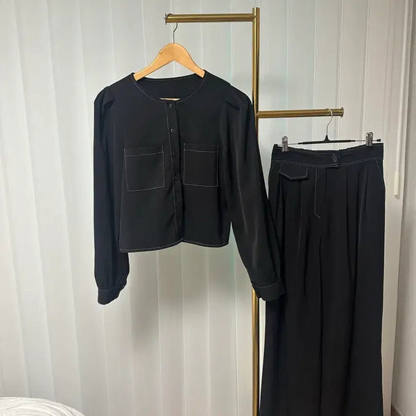 [BUNJANG] White Stitch Black Setup Suit / 화이트 스티치 블랙 셋업