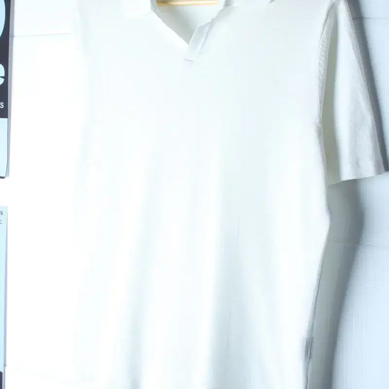 [BUNJANG] Ziozia XL V-Neck Knit Short-Sleeve Collar T-Shirt White / (XL) 지오지아 반팔 카라 티셔츠 브이넥 니트 화이트 놈코어-H36197