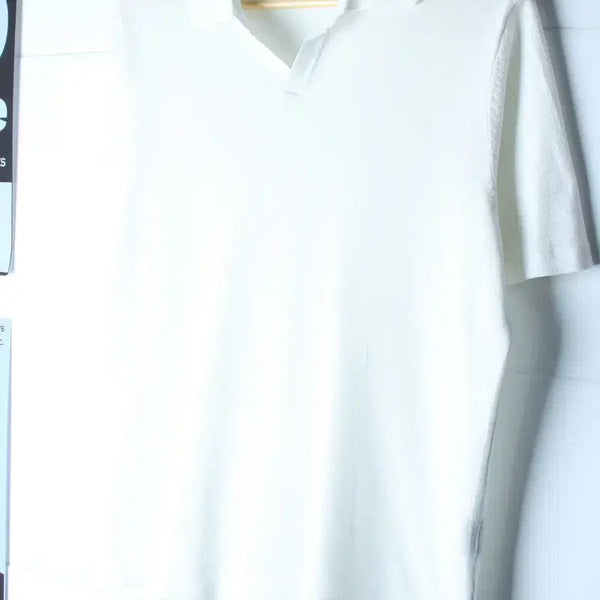 [BUNJANG] Ziozia XL V-Neck Knit Short-Sleeve Collar T-Shirt White / (XL) 지오지아 반팔 카라 티셔츠 브이넥 니트 화이트 놈코어-H36197