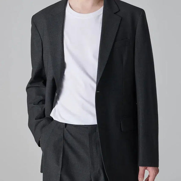 [BUNJANG] MUDIDI Relaxed Summer Wool Blazer Charcoal Grey / 무탠다드 릴렉스드 썸머울 블레이저 차콜그레이 L