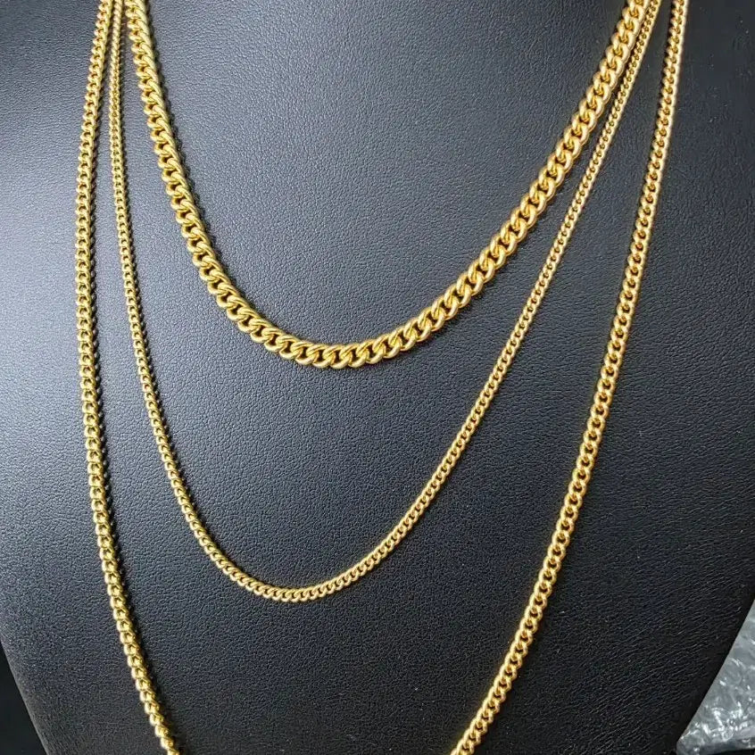 [BUNJANG] 24K Ion Vacuum Plating Slim Chain Necklace Set (3 Styles) / "순금느낌의 24K 이온진공도금 슬림체인 3종목걸이."