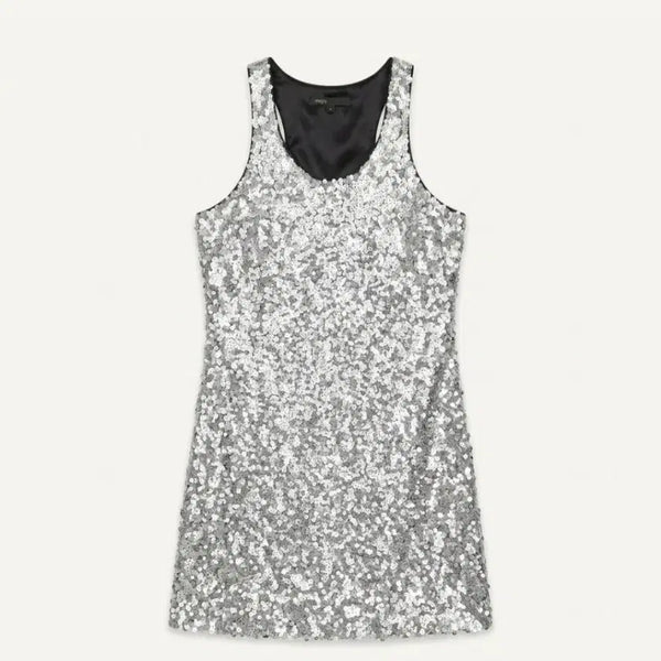 [BUNJANG] Maje Silver Sequin Sleeveless Mini Dress / maje 마쥬 실버 스팽글 민소매 미니 원피스