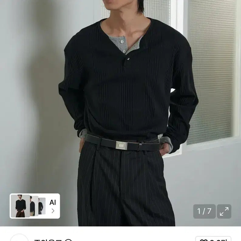 [BUNJANG] Jooang Homme Henry Neck Long Sleeve T-shirt Black L / 주앙옴므 헨리넥 롱 슬리브 티셔츠 블랙 L사이즈 판매