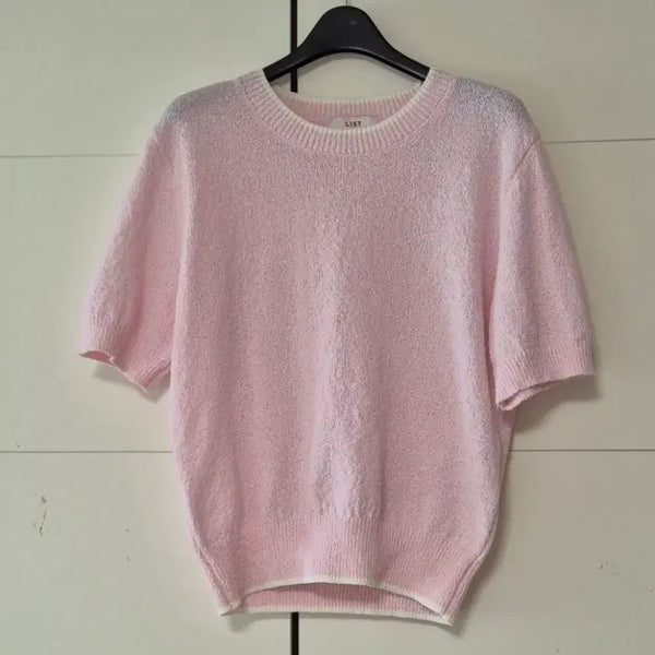 [BUNJANG] Strawberry Milk Pink Short Sleeve Knit / LIST시원한 딸기우유 핑크  반팔 니트