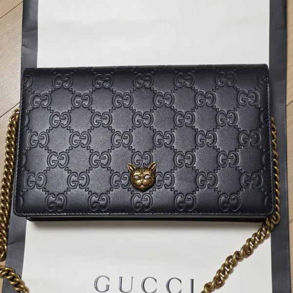 [BUNJANG] Gucci Genuine GG Cat Head Leather Chain Bag Black / 구찌 정품 GG 캣 헤드 레더 체인 백 블랙
